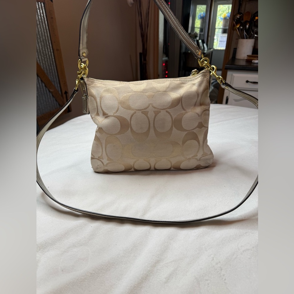 Coach Beige Crossbody Bag with Gold Accents
